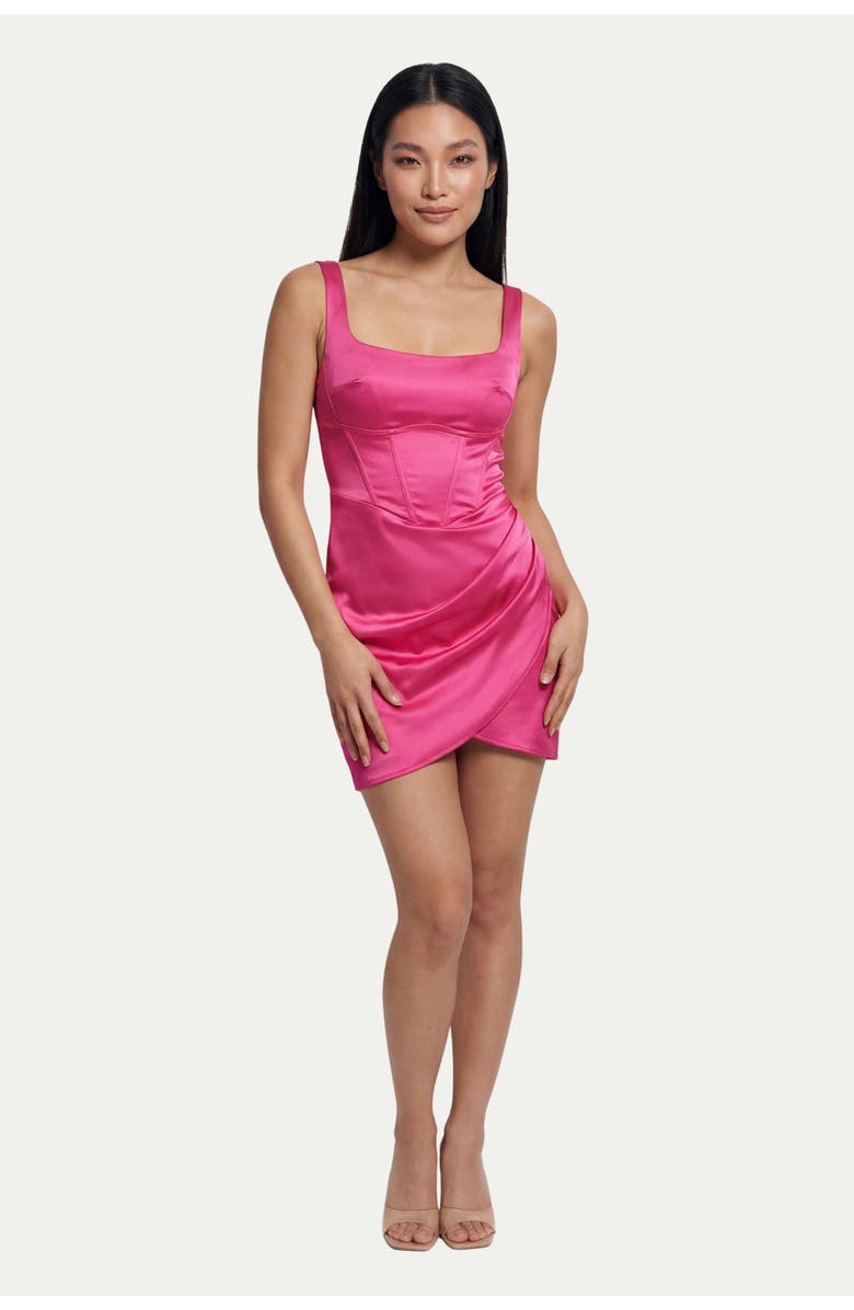MissPap Premium Panelled Bonded Satin Dress, Main, color, Fuchsia