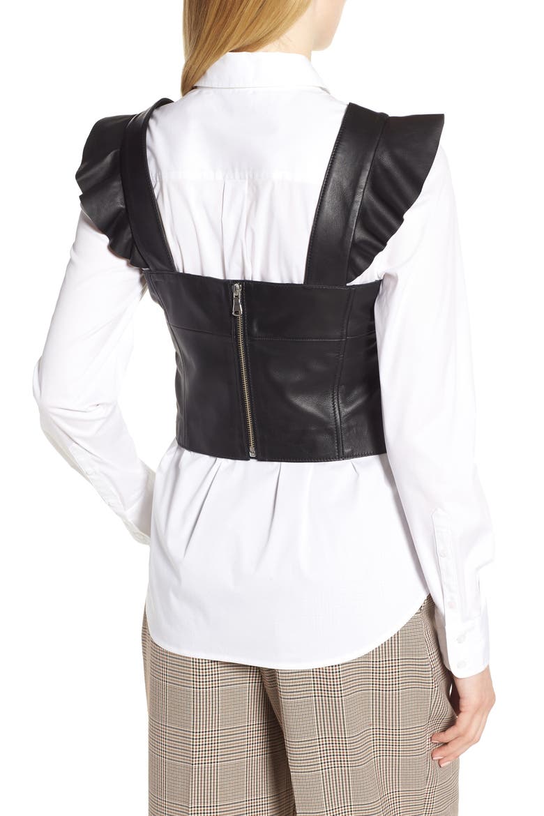 Flutter Sleeve Leather Bustier, Alternate, color, BLACK