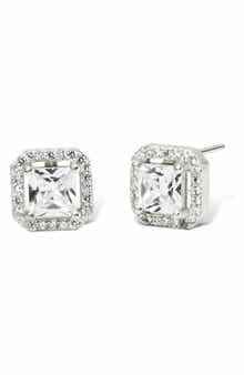 SAVVY CIE JEWELS Sterling Silver Asher Cut Halo CZ Stud Earrings