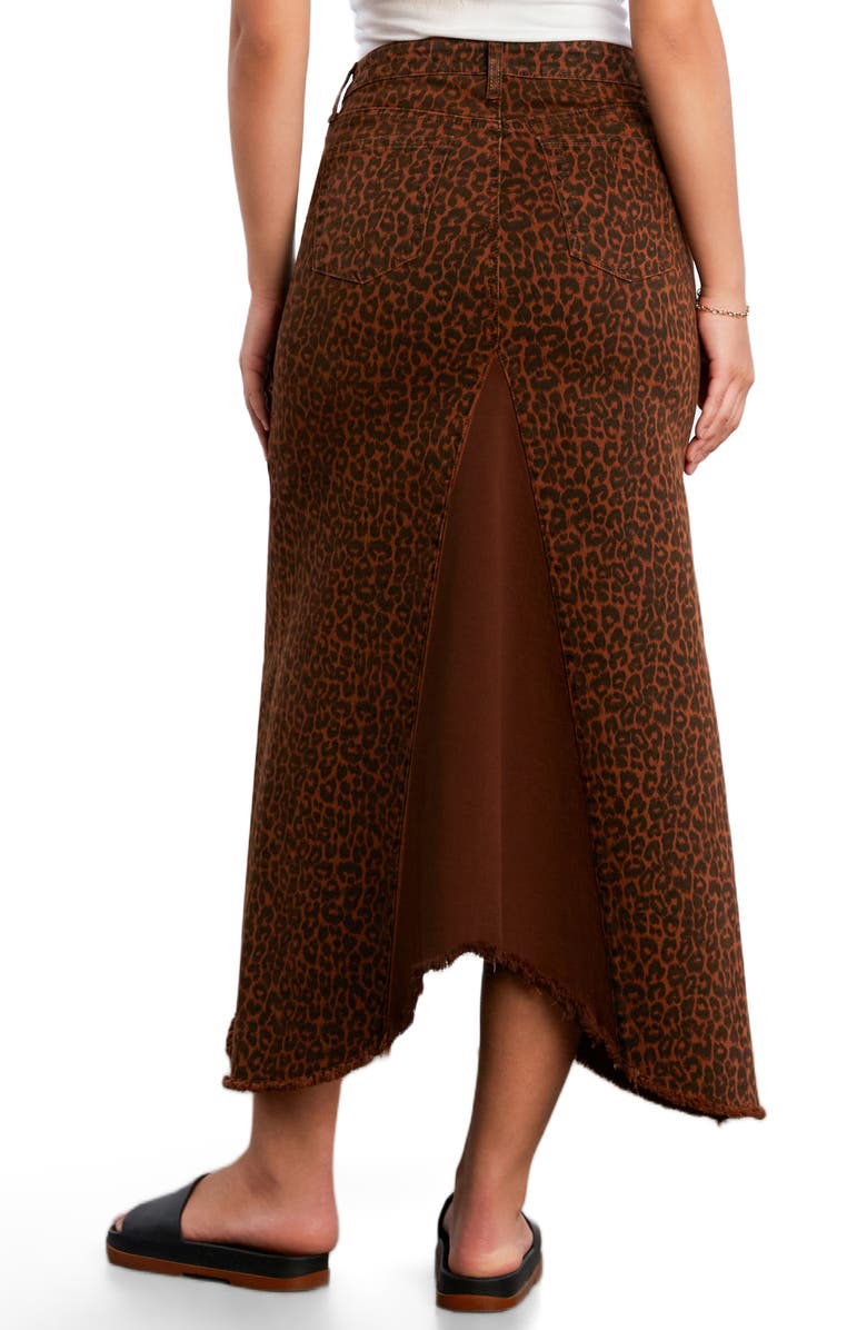 Wash Lab Denim Leopard Print Pieced Denim Midi Skirt, Alternate, color, Brown Leopard