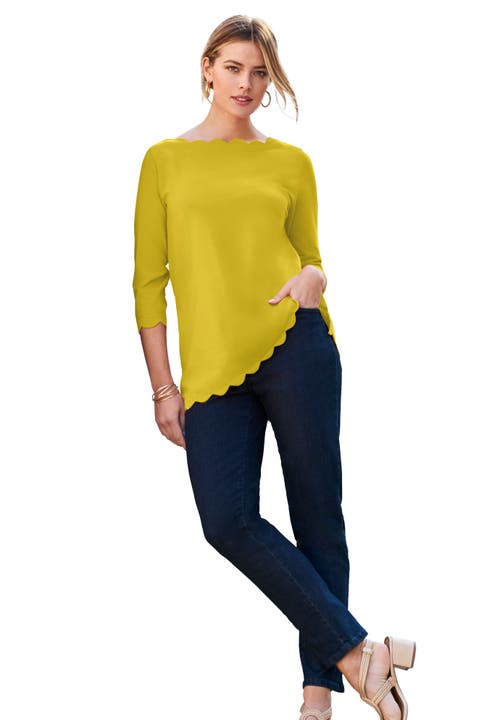 Jessica London Scallop Boatneck Tunic In Green