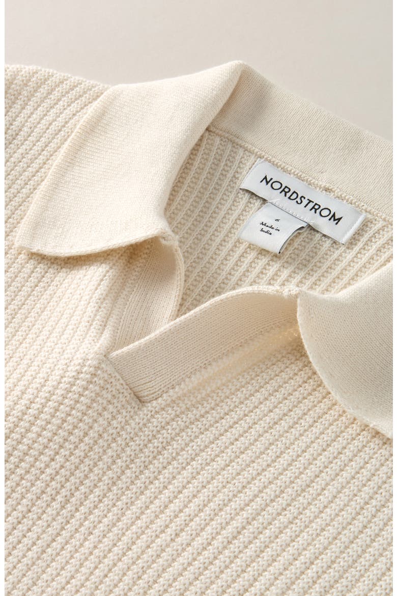 Kids' Waffle Stitch Johnny Collar Polo Sweater, Alternate, color, IVORY EGRET