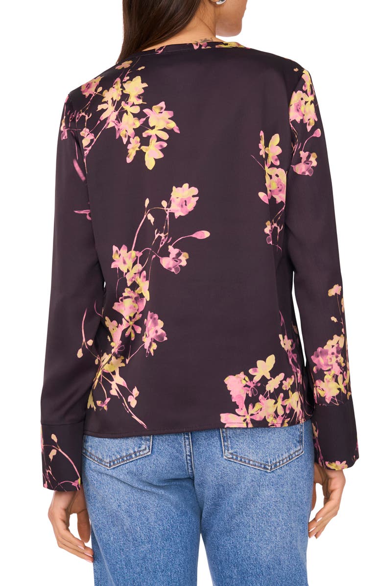 Vince Camuto Floral Split Neck Top, Alternate, color, Rich Black