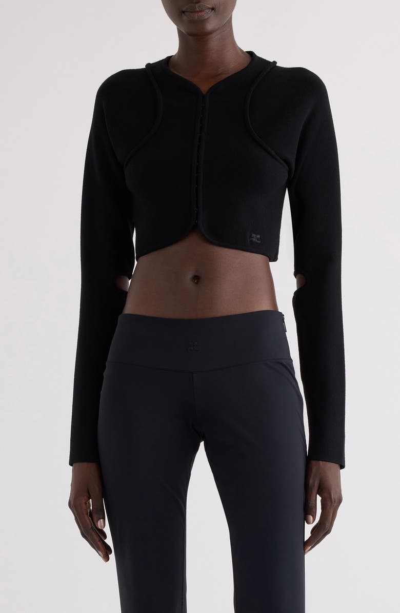 Courrèges Cutout Scuba Knit Cardigan, Main, color,