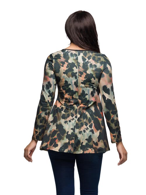 24seven Comfort Apparel Long Sleeve Scoop Neck A Line Top In Neutral