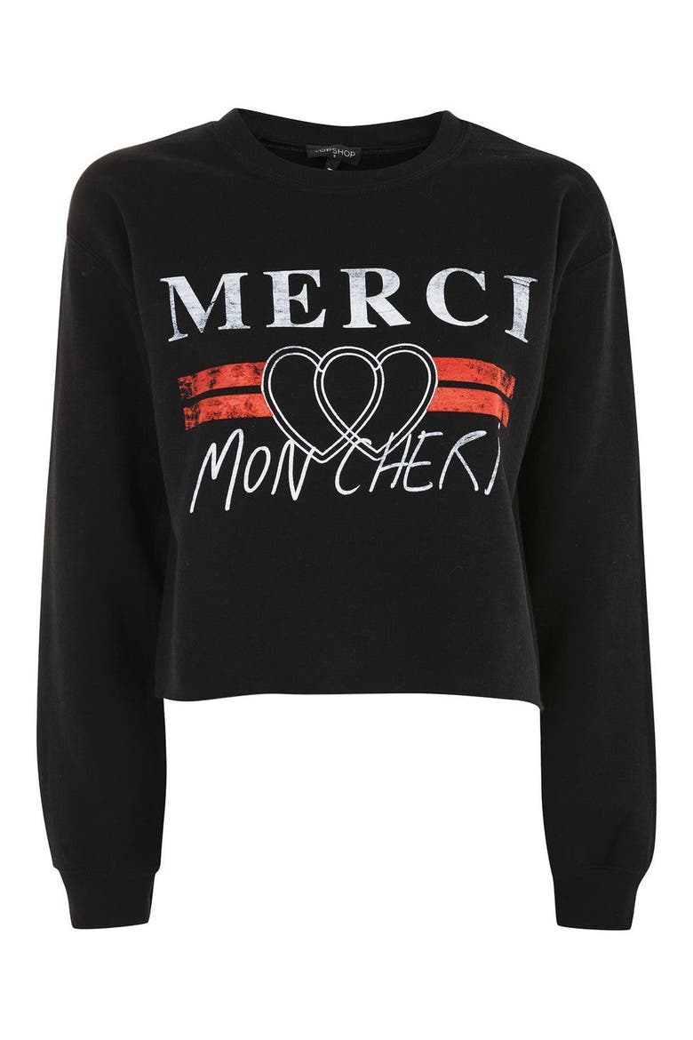 Merci Crop Sweatshirt, Alternate, color, BLACK MULTI