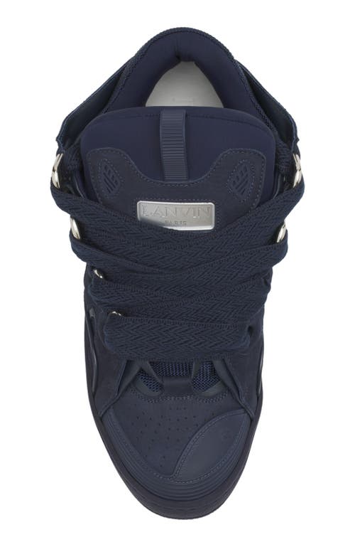 Lanvin Curb Leather Sneakers In Blue