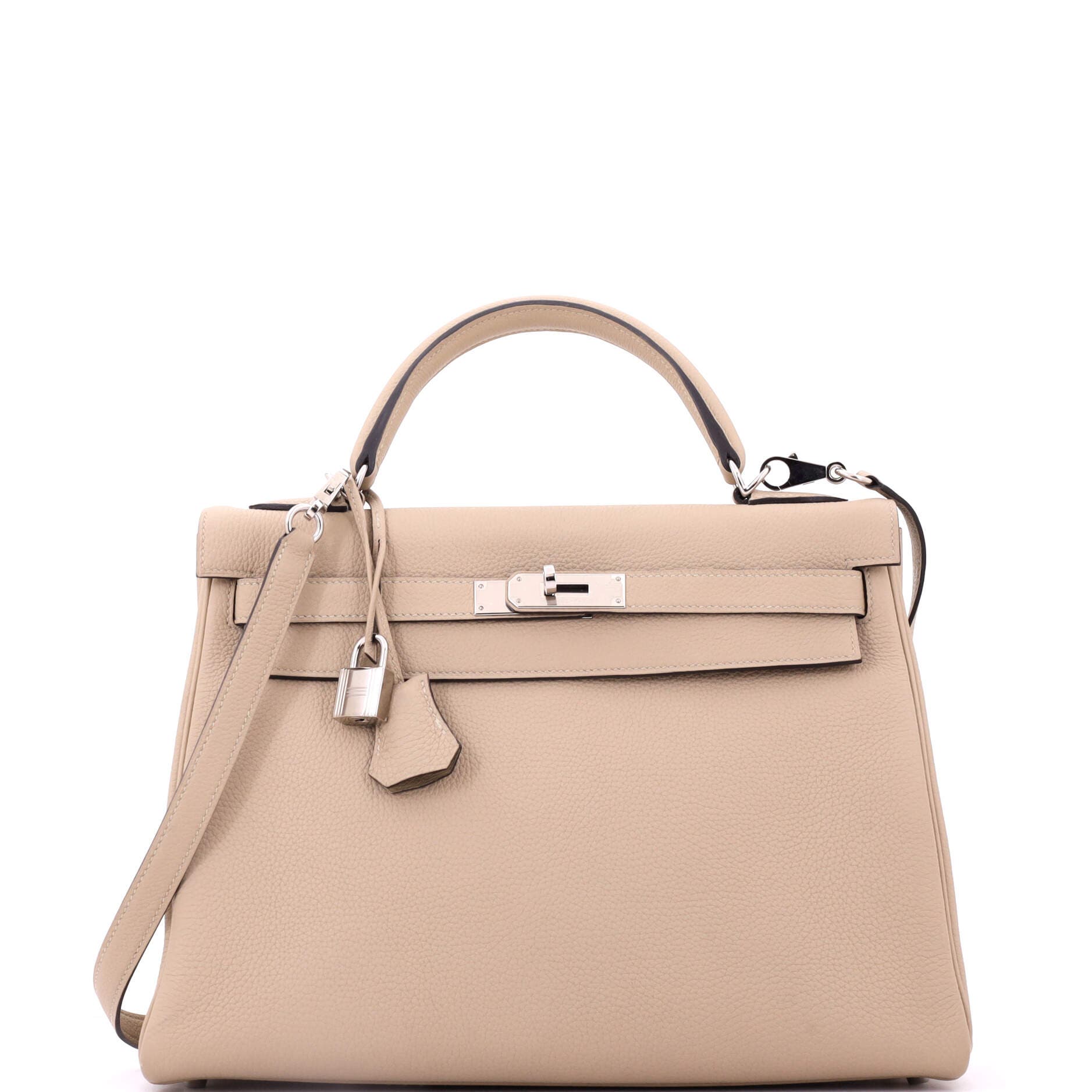 Pre-Owned Hermes Kelly Handbag Light Togo with Palladium Hardware 32, Main, color, Trench