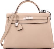 Pre-Owned Hermes Kelly Handbag Light Togo with Palladium Hardware 32