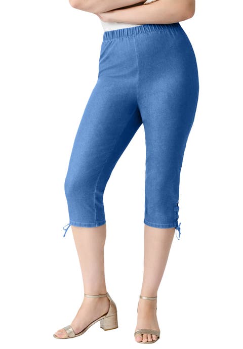 Plus Size Comfort Stretch Lace Up Capri Jean (Plus)