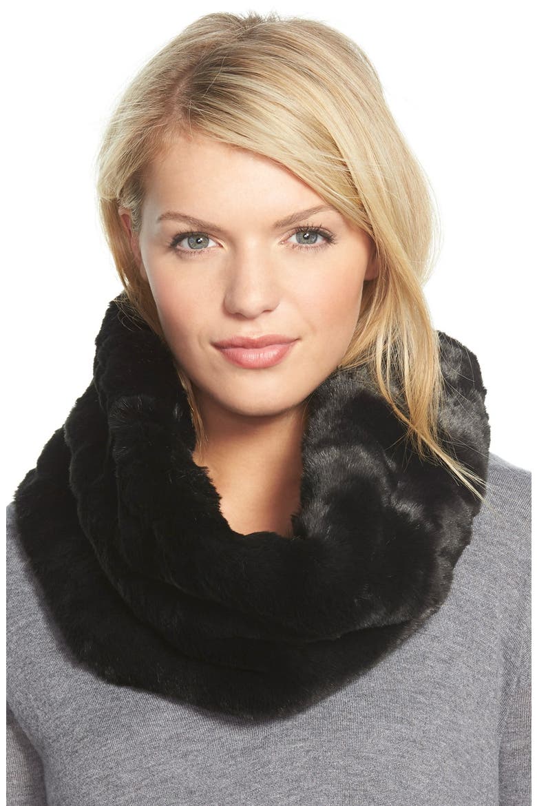 Badgley Mischka Faux Fur Infinity Scarf, Main, color, BLACK