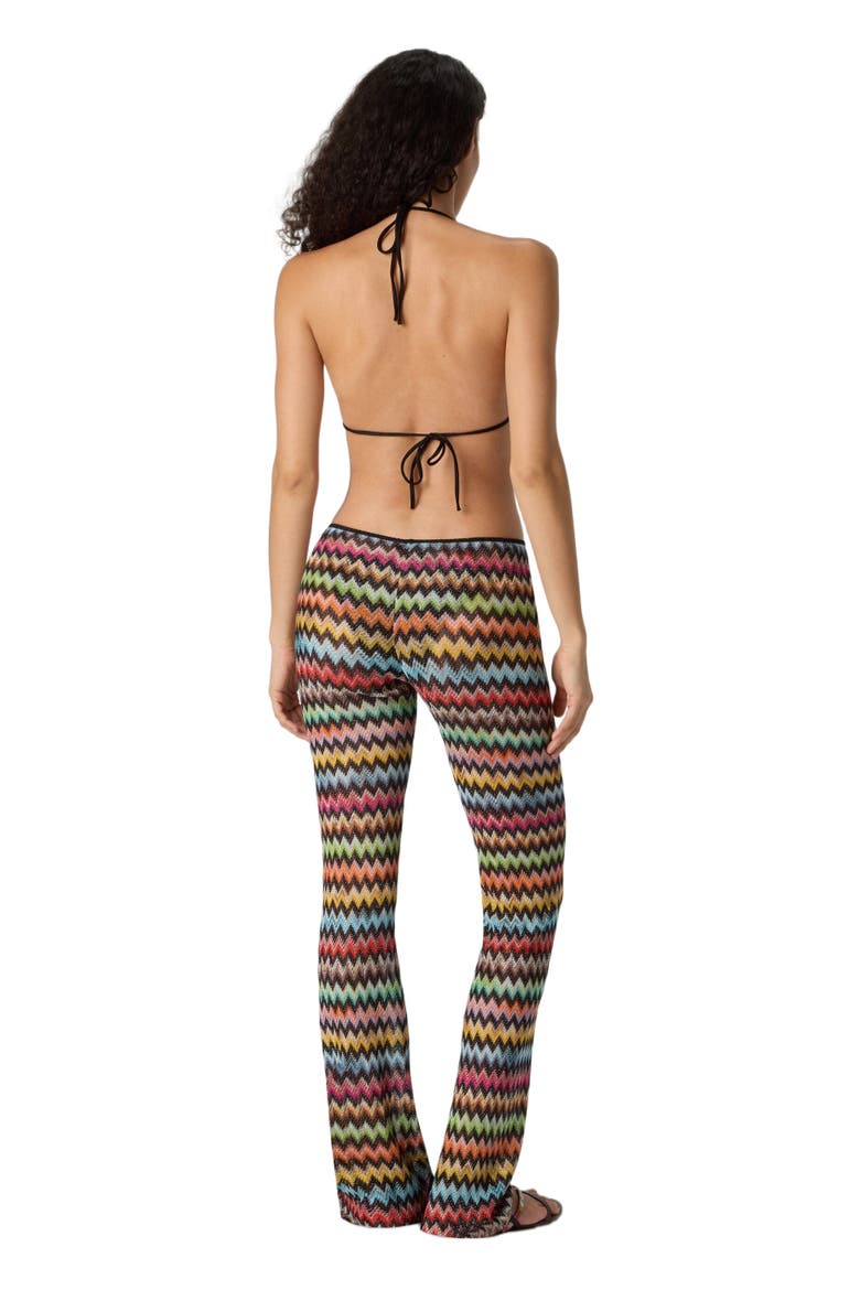Flared Pants In Lamé Viscose With Micro Zigzag Pattern, Alternate, color, Black & Multicoloured