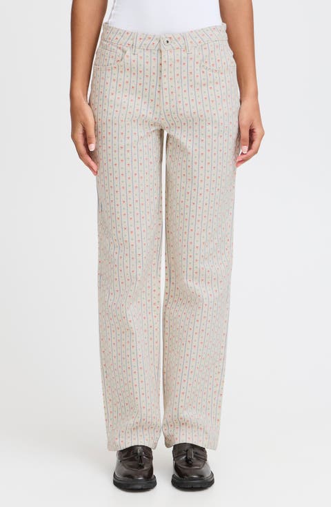 Allover Print Straight Leg Denim Pants