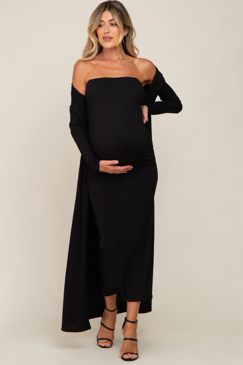 Ribbed Sleeveless Dress Cardigan Set, Main, color, Black