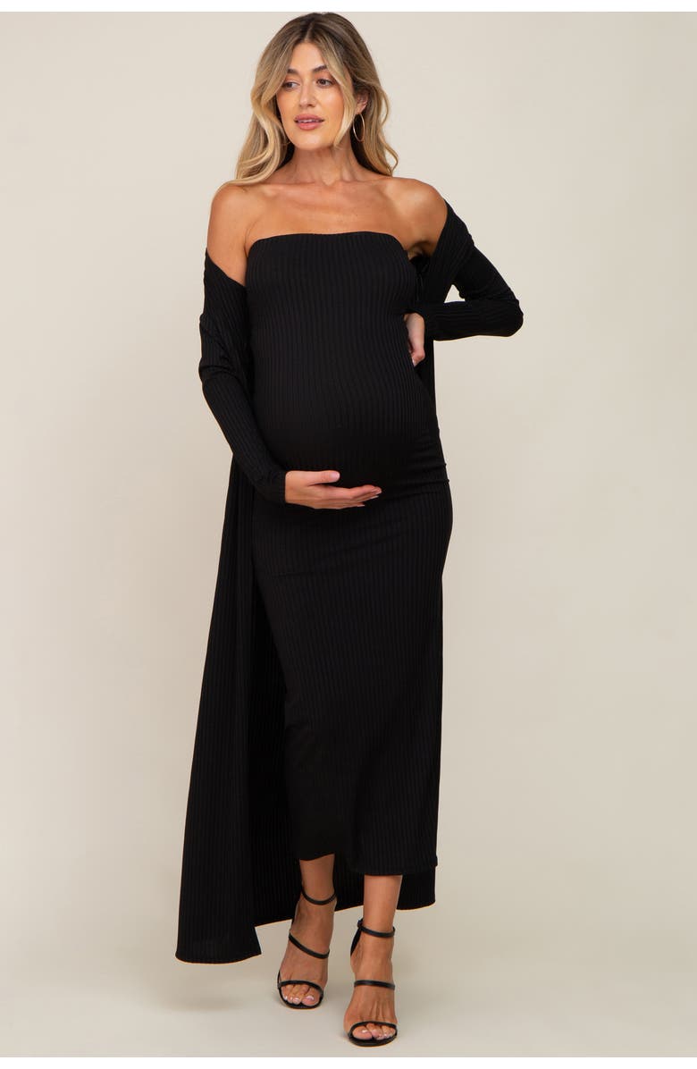 PinkBlush Ribbed Sleeveless Dress Cardigan Set, Main, color, Black