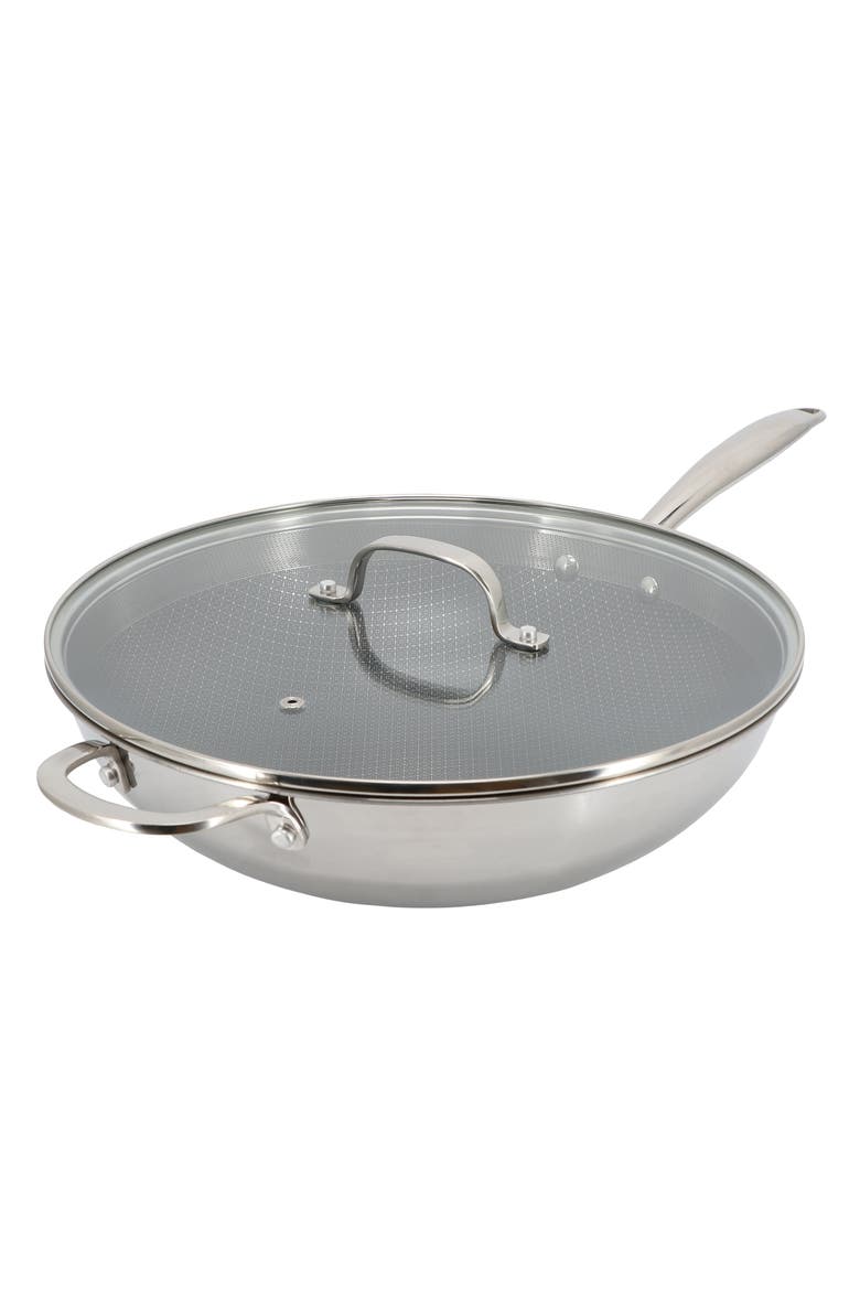 12.5" Stainless Steel Nonstick Wok with Lid in Silver, Main, color, Silver