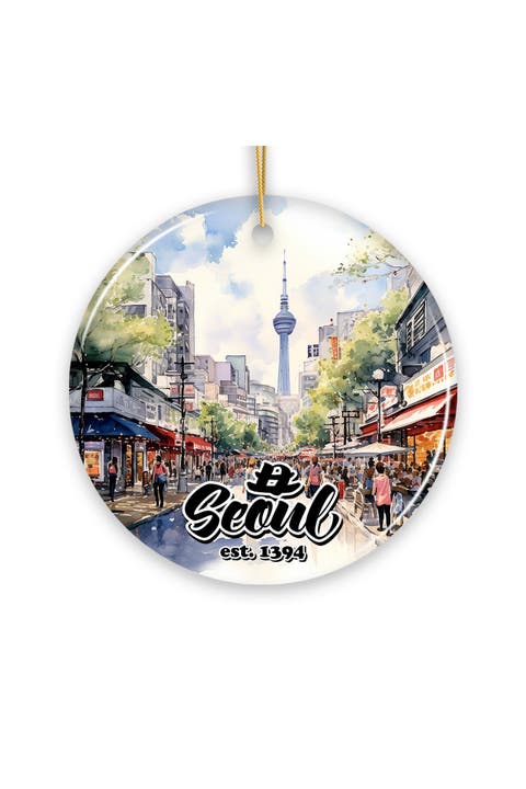 Seoul Watercolor Street Scene Ornament