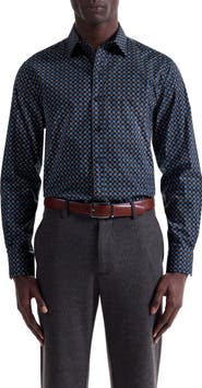 Bugatchi Julian Shaped Fit Geo Print Stretch Cotton Button-Up Shirt