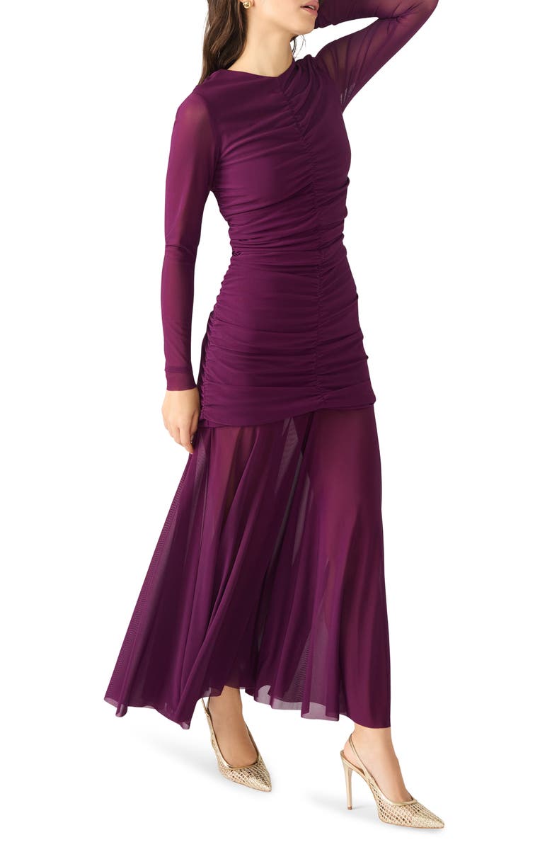 Steve Madden Kiara Ruched Long Sleeve Maxi Dress, Alternate, color, Beet