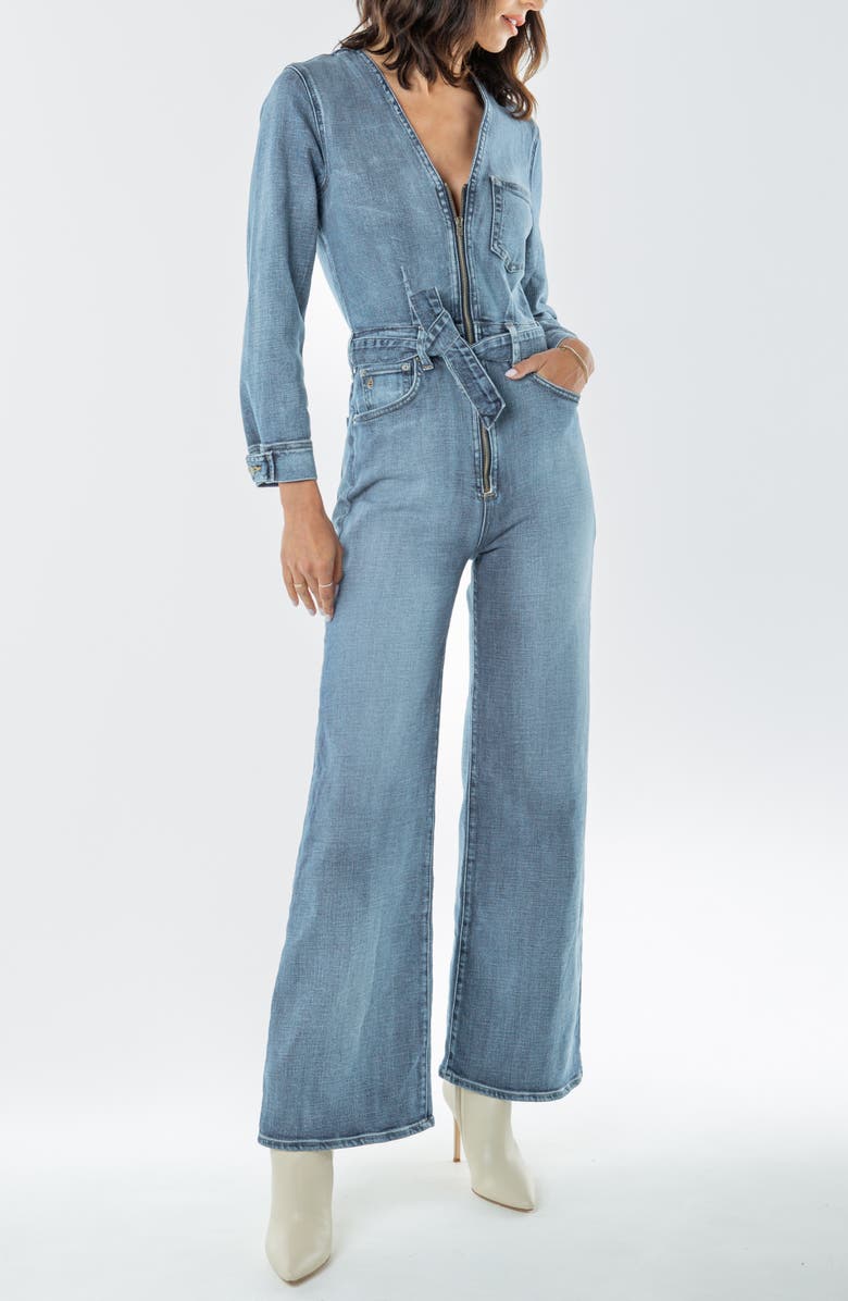 ÉTICA Lia Retro Belted Wide Leg Denim Jumpsuit, Alternate, color, 