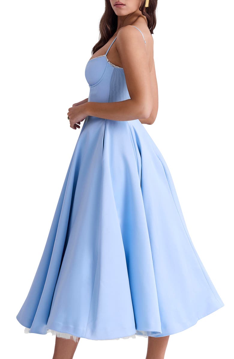 HOUSE OF CB Mademoiselle Bustier Stretch Satin Midi Dress, Alternate, color, Cinderella Blue