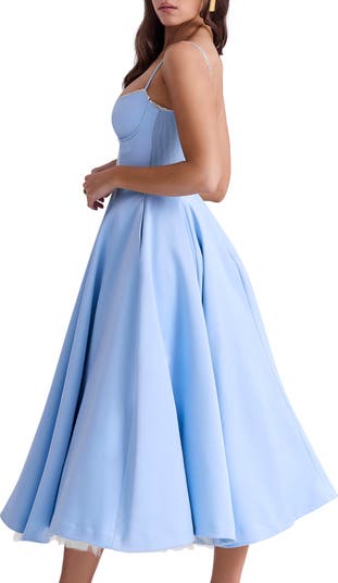 Mademoiselle Bustier Stretch Satin Midi Dress
