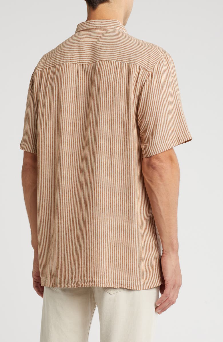 Madewell Easy Stripe Short Sleeve Linen Blend Button-Up Shirt, Alternate, color, Warm Coffee