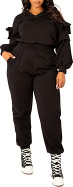 BUXOM COUTURE Scuba Knit Cold Shoulder Sweatshirt & Jogger Set