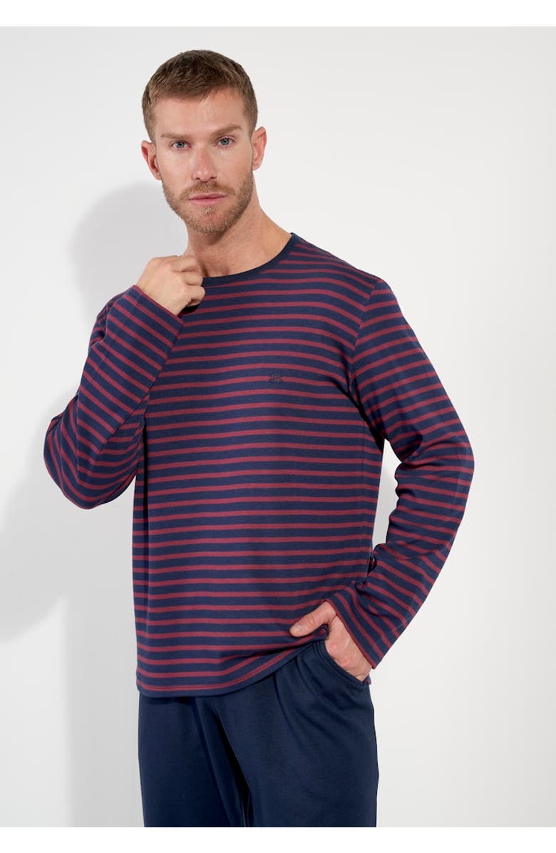 HOM Carson Long Pajama Set, Alternate, color, Navy Stripes