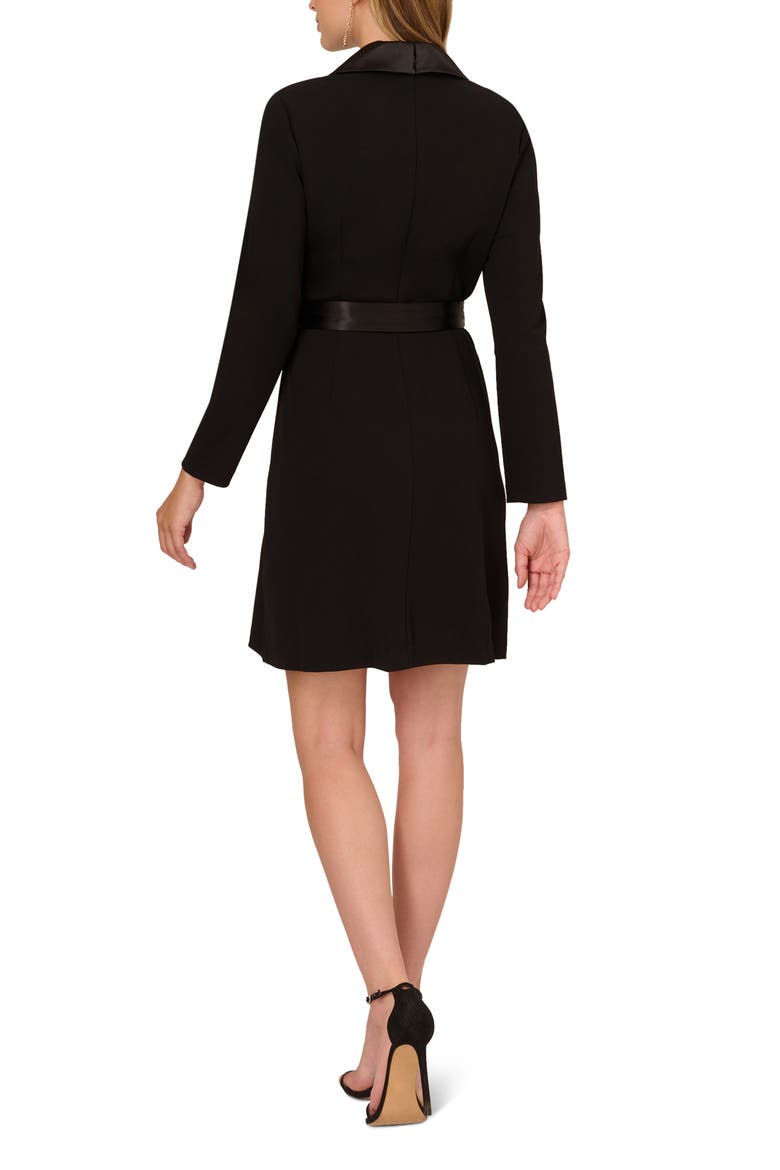 Tux Long Sleeve Crepe Faux Wrap Dress, Alternate, color, BLACK