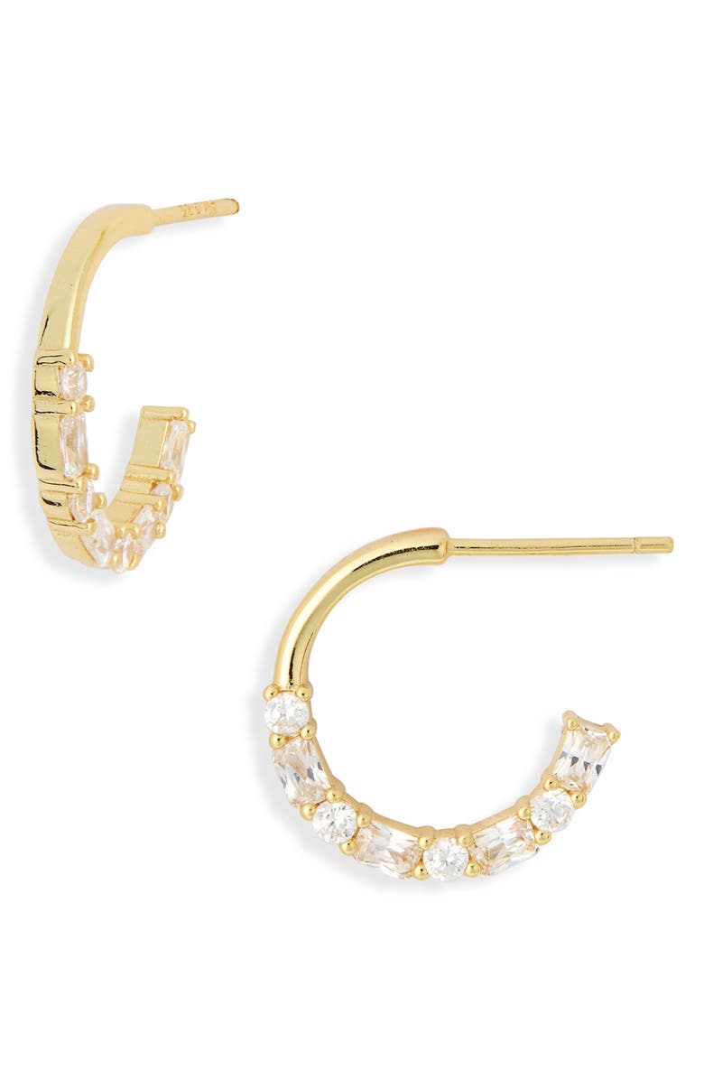 Argento Vivo Sterling Silver Small Half Pavé Open Hoop Earrings, Main, color, Gold