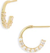 Argento Vivo Sterling Silver Small Half Pavé Open Hoop Earrings
