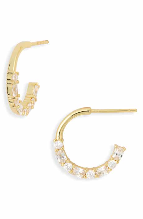 Argento Vivo Sterling Silver Small Half Pavé Open Hoop Earrings