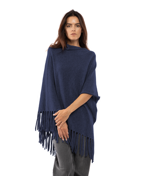 Pure Cashmere Poncho with Fringes