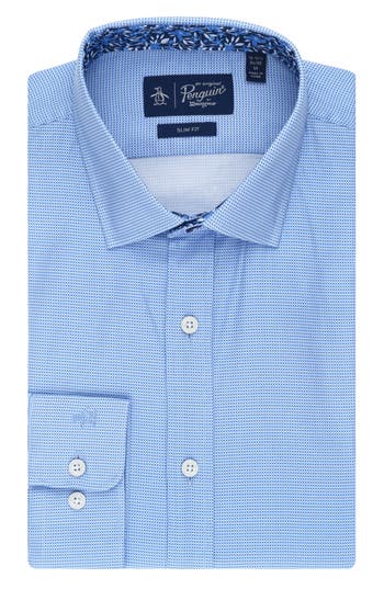 Original Penguin Royal Texture Slim Fit Dress Shirt In Light Blue