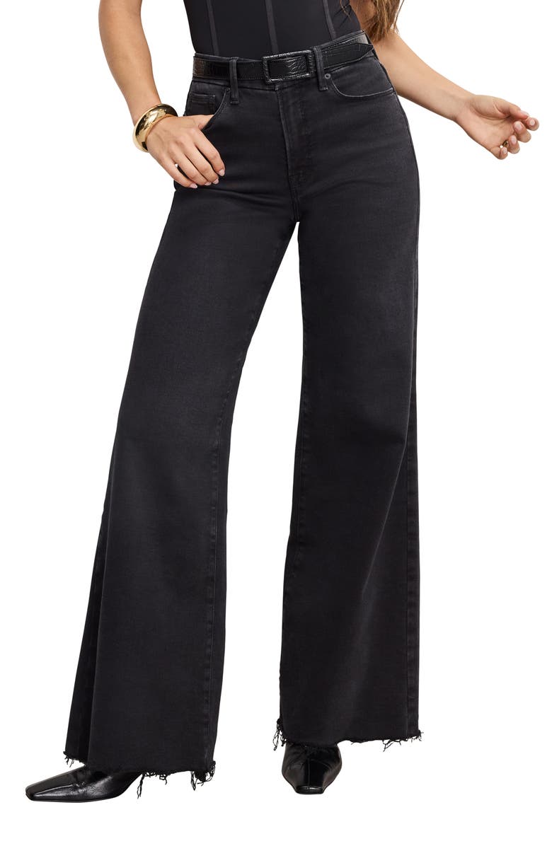 Good American Soft-Tech Good Waist Palazzo Wide Leg Jeans, Main, color, Black391