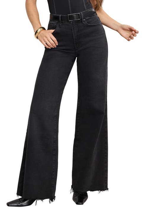 Soft-Tech Good Waist Palazzo Wide Leg Jeans (Black 391) (Regular & Plus)