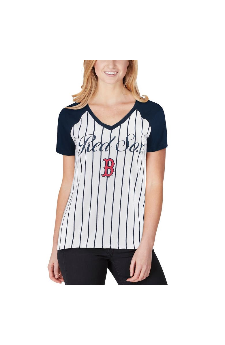 CONCEPTS SPORT Women's Concepts Sport White/Navy Boston Red Sox Vigor Pinstripe Raglan V-Neck T-Shirt, Alternate, color, 