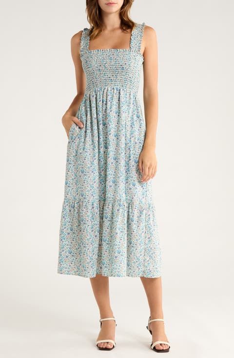 The Smocked Ruffle Tank Midi Dress