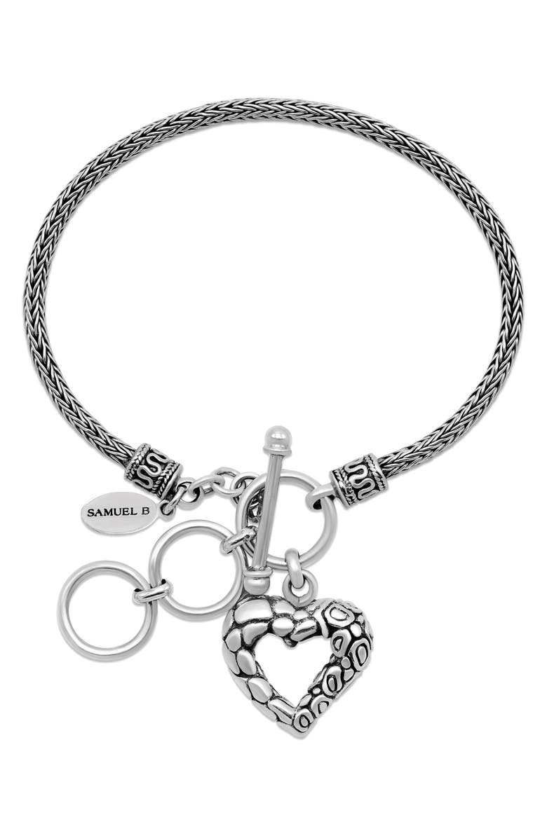 SAMUEL B. Tulang Naga Sterling Silver Heart Charm Toggle Bracelet, Main, color,