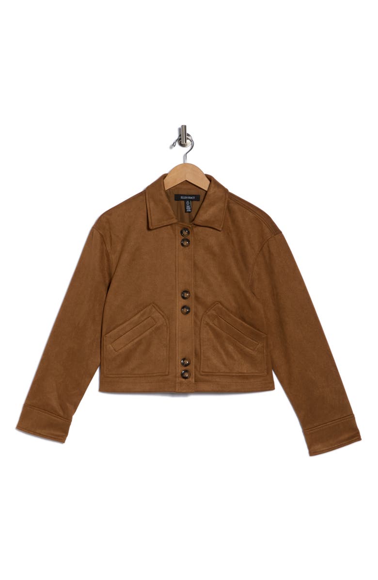 Ellen Tracy Crop Faux Suede Jacket, Alternate, color, Cognac