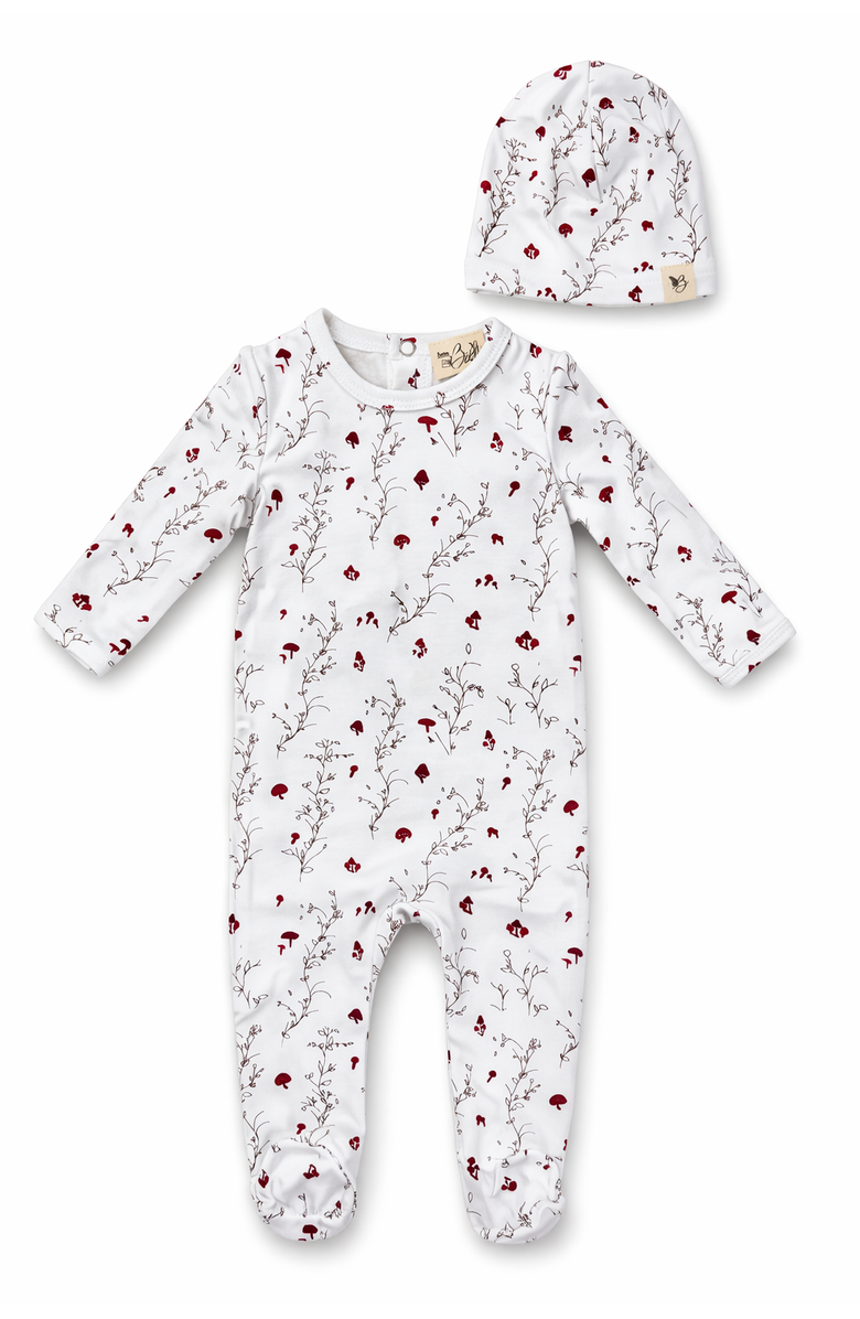 Bebe Bella All Over Floral and Mushroom Print Romper with Hat, Main, color, White/Mushroom
