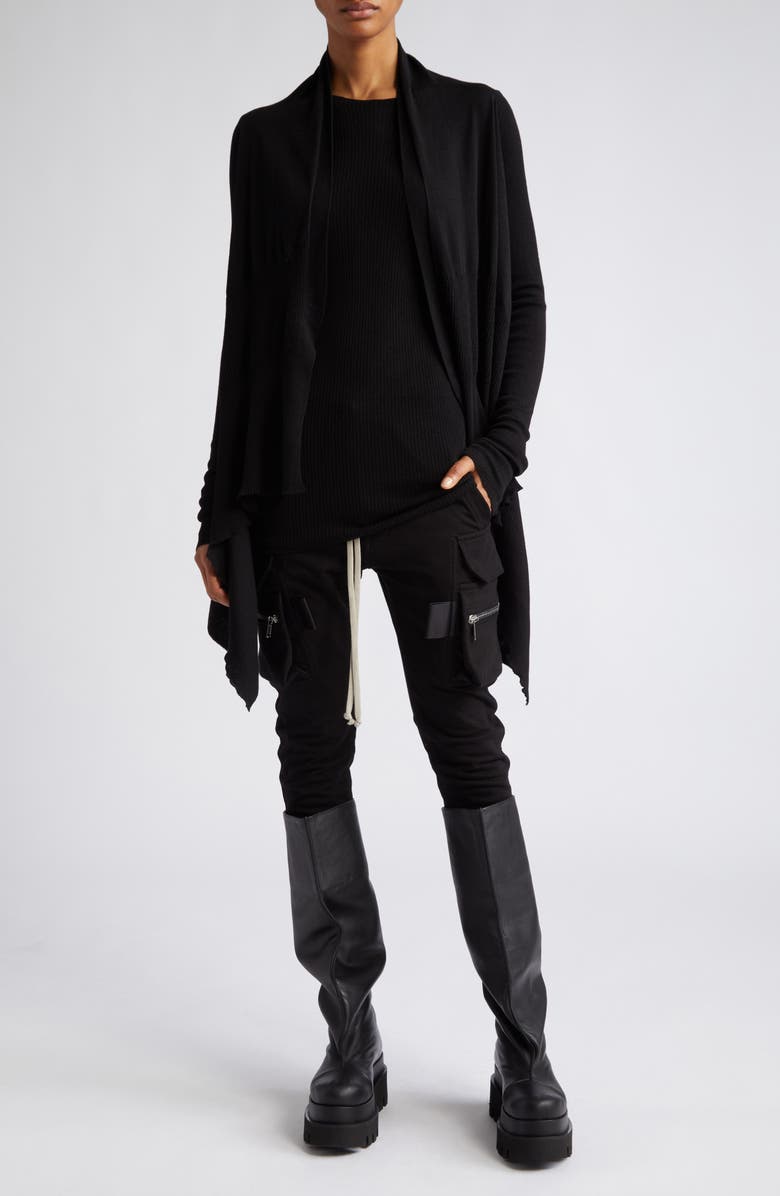 Rick Owens Open Front Waterfall Wool Cardigan, Alternate, color,