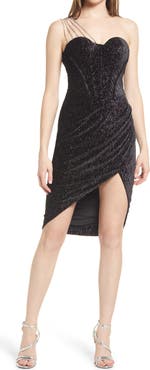 Lavish Alice One Shoulder Diamante Velvet Dress