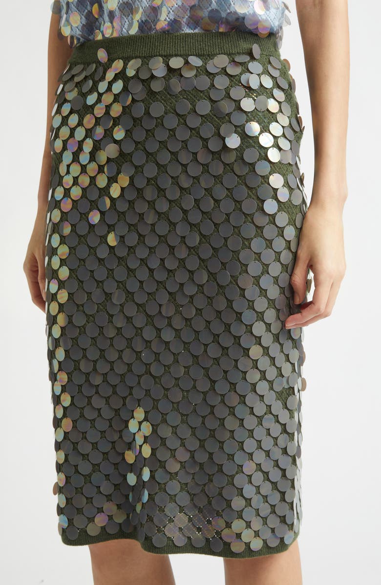 ZANKOV Matteo Pointelle Knit Paillette Merino Wool & Cashmere Sweater Skirt, Alternate, color, Olive