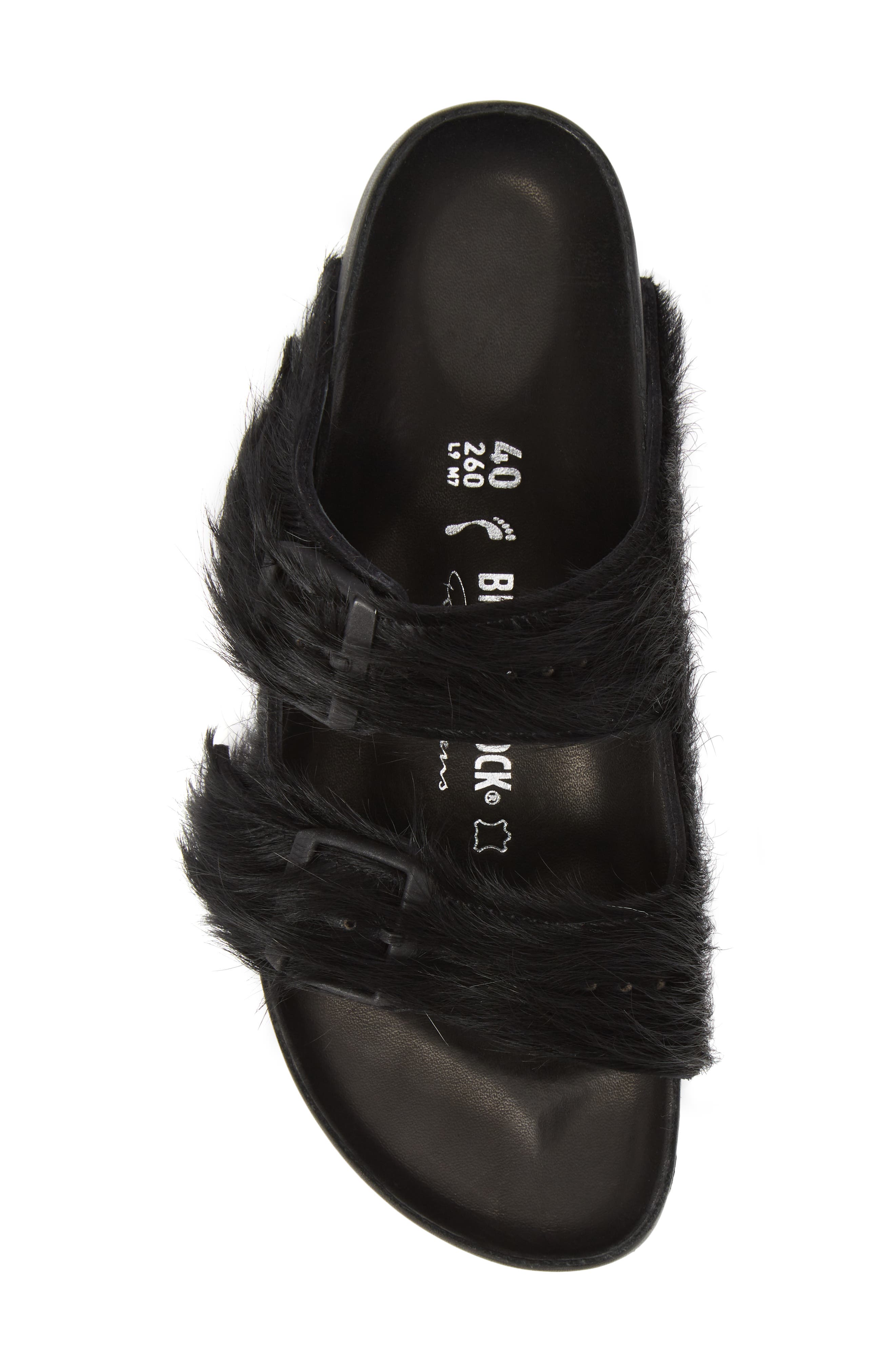 Birkenstock x Rick Owens Arizona Genuine Calf Hair Slide Sandal, Alternate, color, BLACK