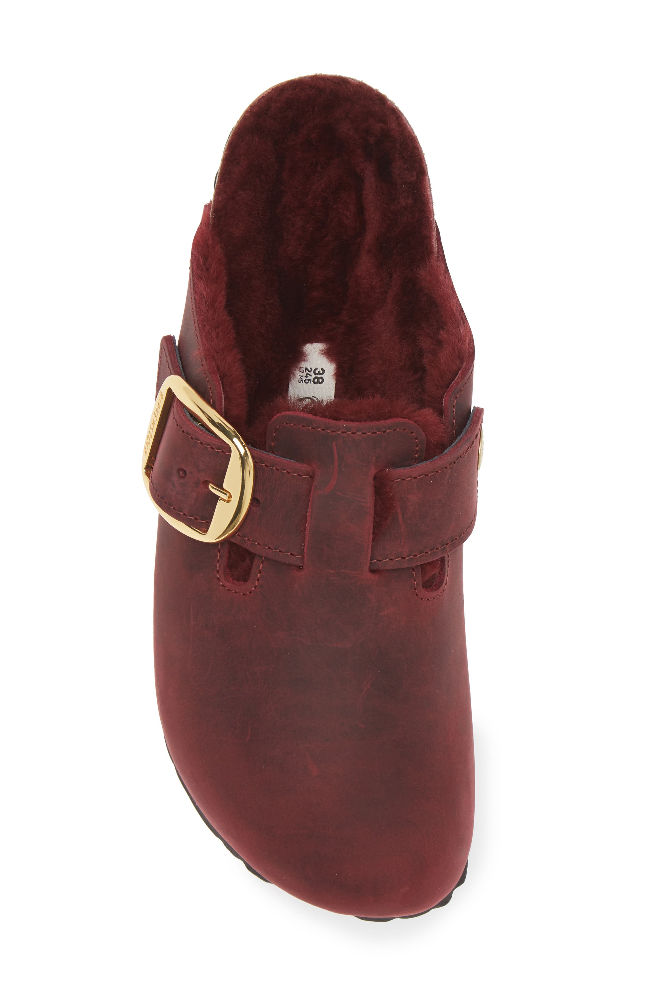 Birkenstock Boston Big Buckle Genuine Shearling Lined Clog, Alternate, color, Zinfandel
