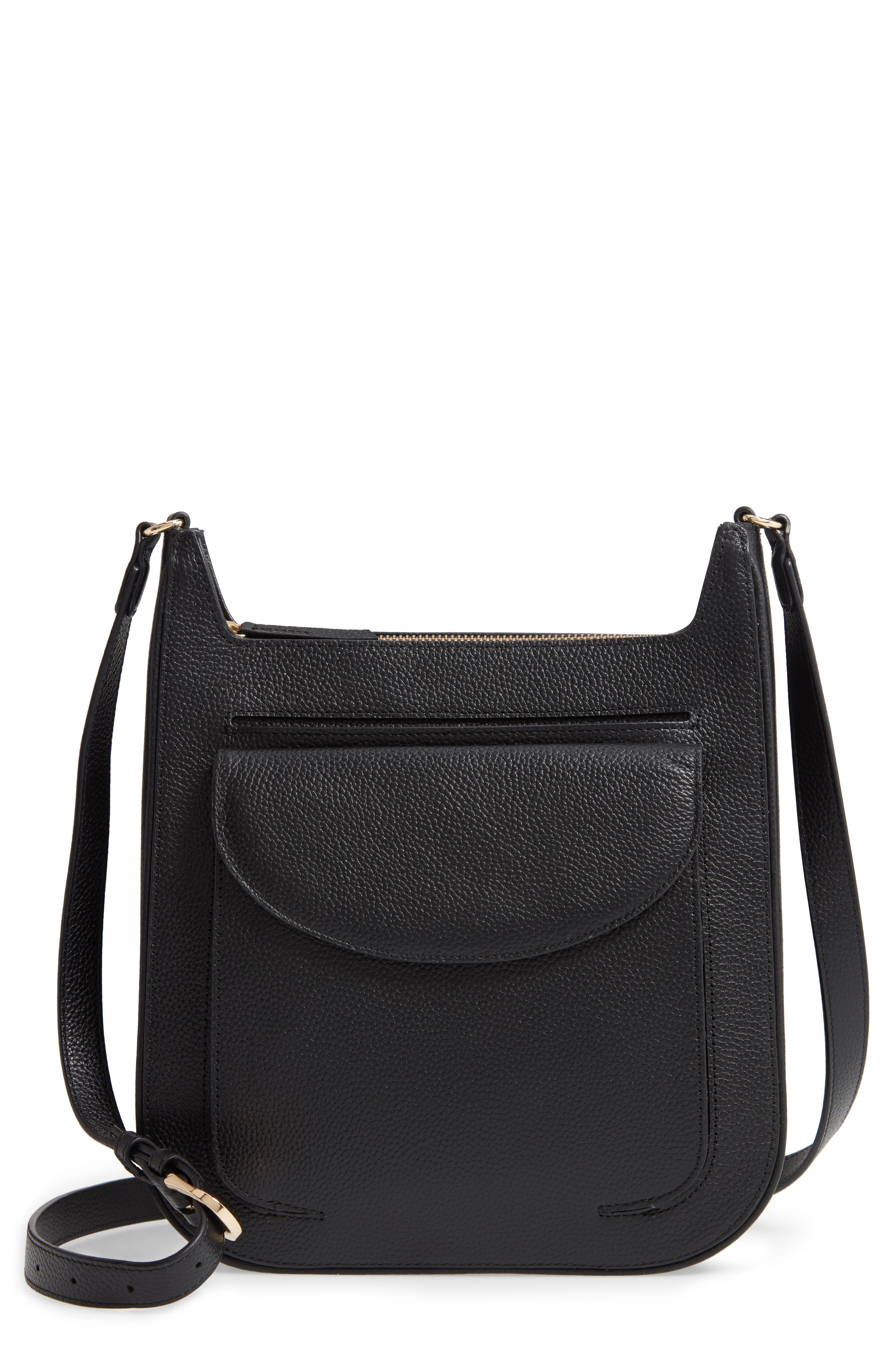 Emma Leather Crossbody Bag, Main, color, BLACK