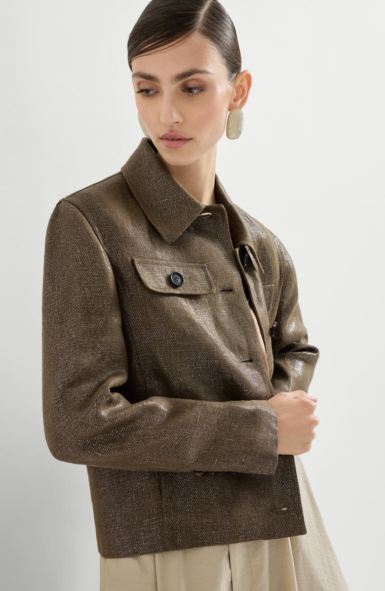 Brunello Cucinelli Linen diagonal blazer, Alternate, color, Mud