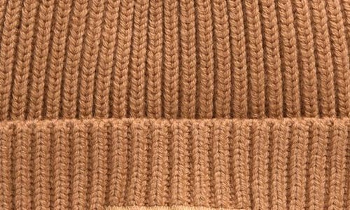 Rag & Bone Blake Logo Patch Wool Blend Rib Beanie In Brown